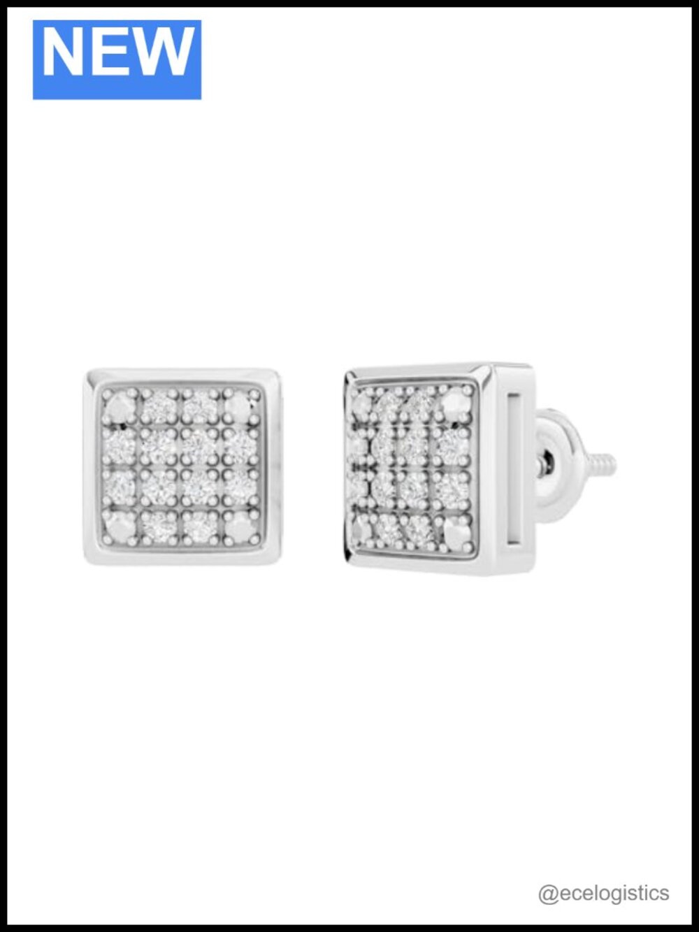 925 Sterling Silver Natural Diamond Stud Earrings Unisex